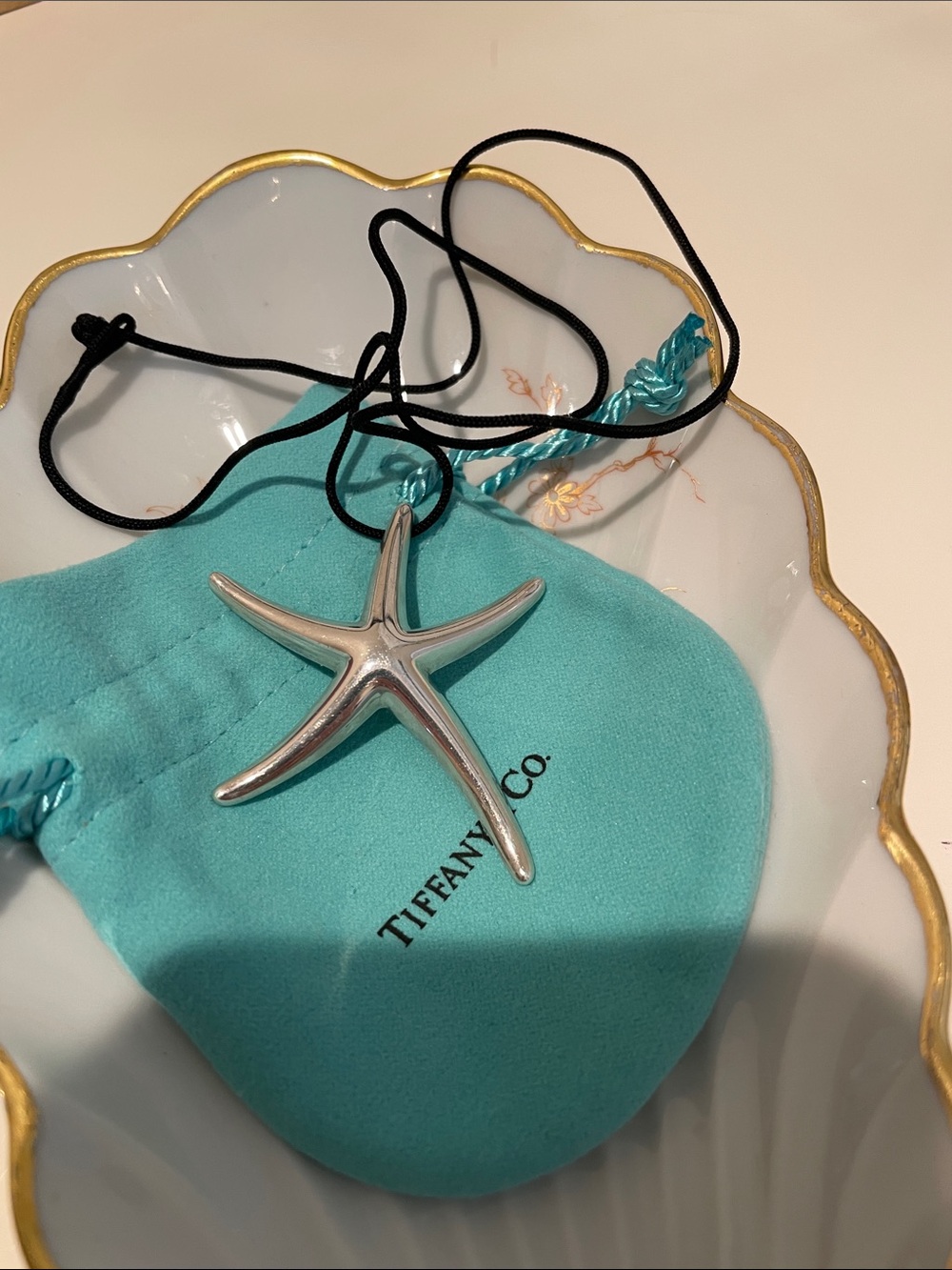 Tiffany & Co. Silver Elsa Peretti Starfish Pendant on Black Cord